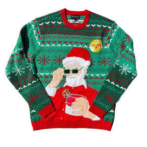 Ugly Christmas Sweater Santa Milk Glass Cup Beer Drink Holder Mens Womens MED.